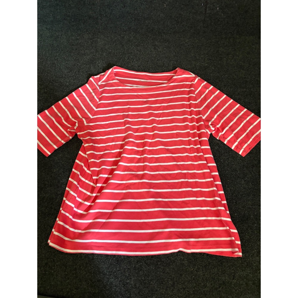 CJ Banks Coral Pink White Striped Cotton Short Sleeve Tee Top 1X